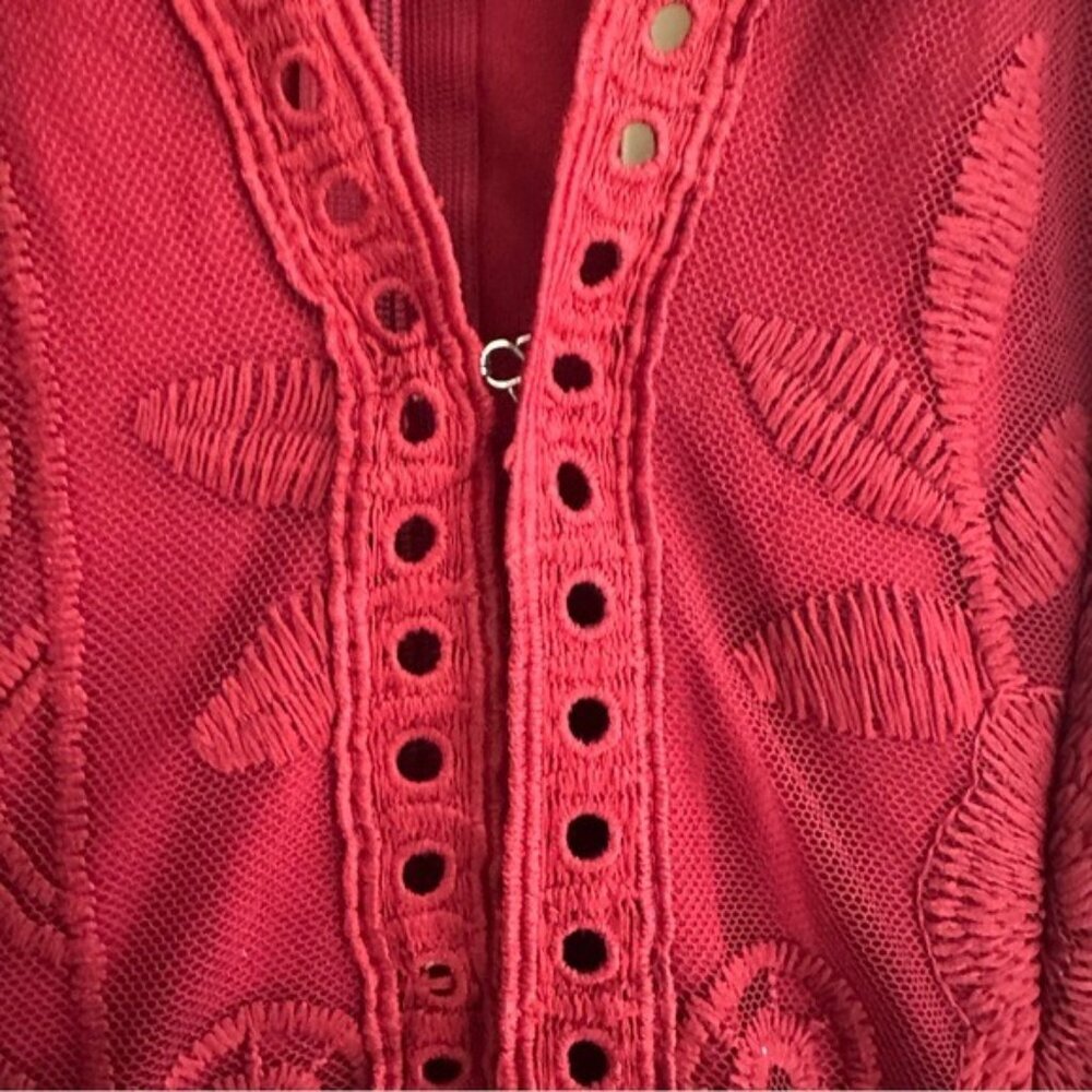 Southern Fried Chics Red Lace Maxi Dress XS NWT Romantic Boho Sheer Overlay NWT - Picture 10 of 16